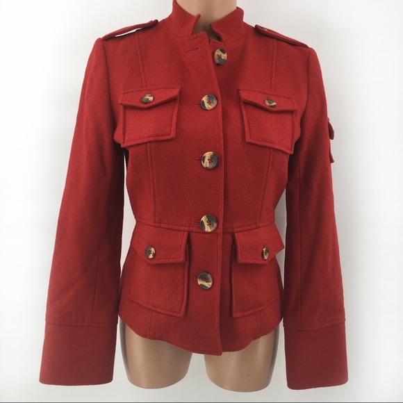 Sundance Red Wool Blend Military Style Jacket Coat - Picture 2 of 9